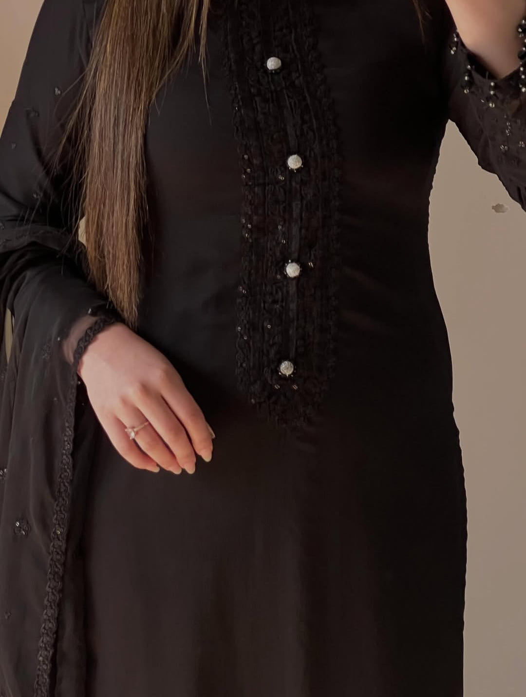 J.Z Self Designs Chiffon Suit with Crystal Hand Embellishment & Organza Dupatta