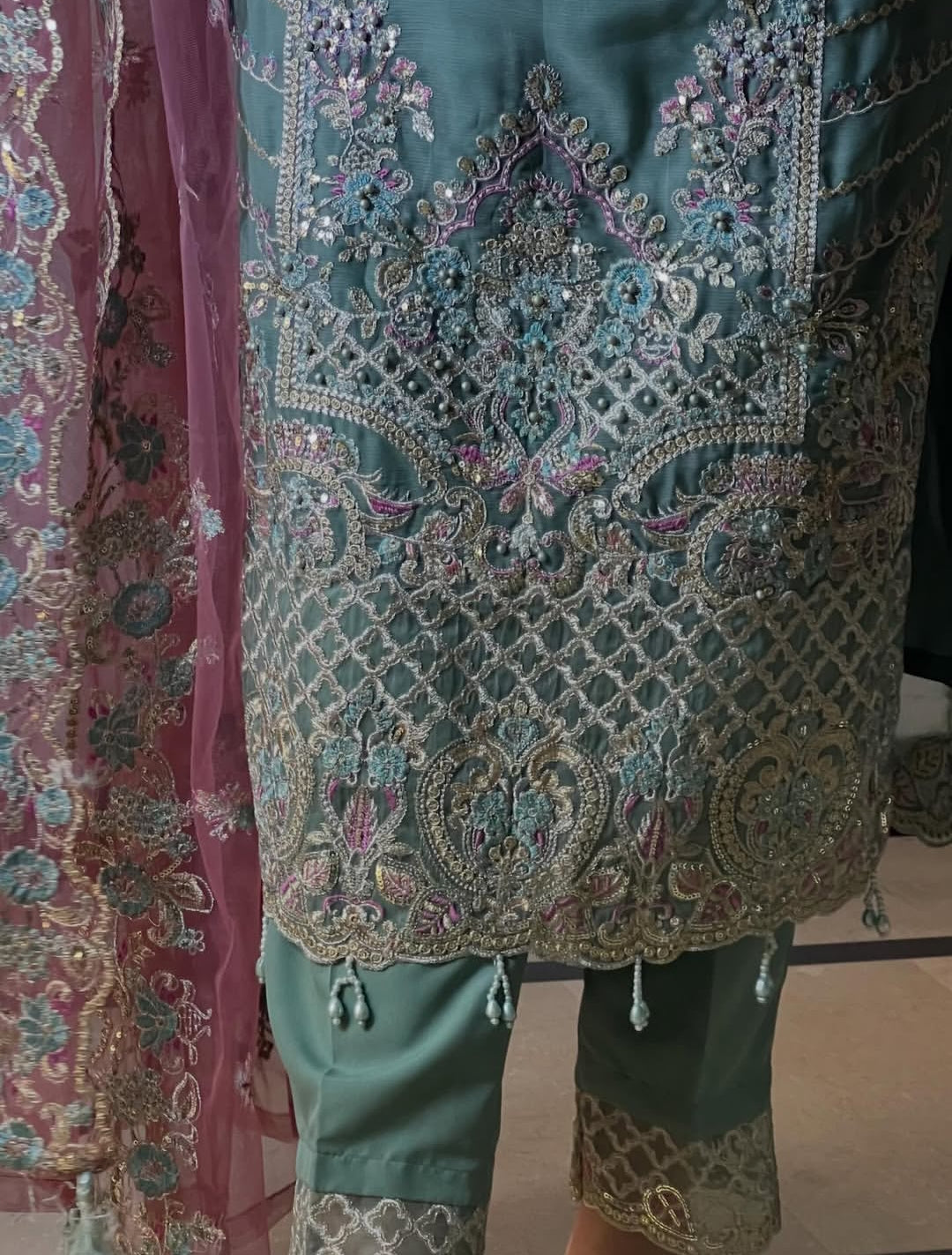 Aleena by J.Z Chiffon Collection – Embroidered 3PC Suit with Net Dupatta & Tassel Detail