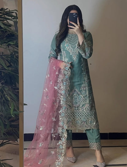 Aleena by J.Z Chiffon Collection – Embroidered 3PC Suit with Net Dupatta & Tassel Detail