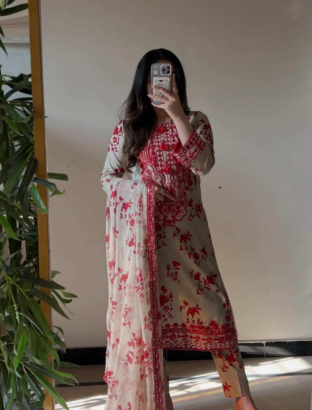 Nabirah by J. Z Lawn Collection – Printed Suit with Embroidery & Chiffon Dupatta