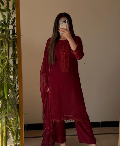 Self Designs by J.Z Chiffon Suit with Crystal Handwork & Embroidered Organza Dupatta