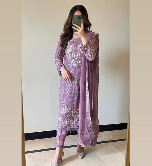 Hafsa by J.Z Chiffon Collection – Embroidered 3PC Suit with Crystal Detailing & Dupatta