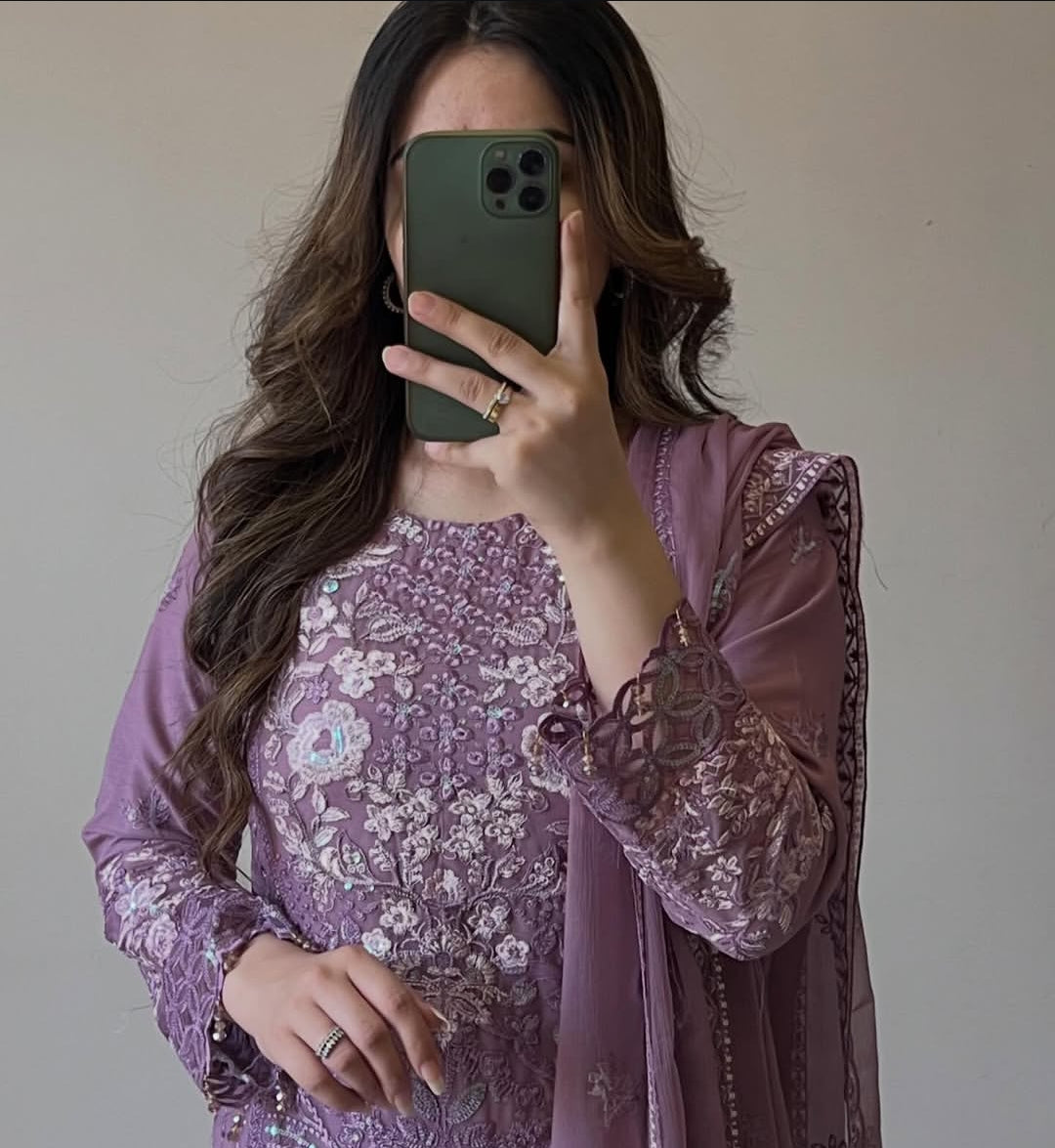 Hafsa by J.Z Chiffon Collection – Embroidered 3PC Suit with Crystal Detailing & Dupatta