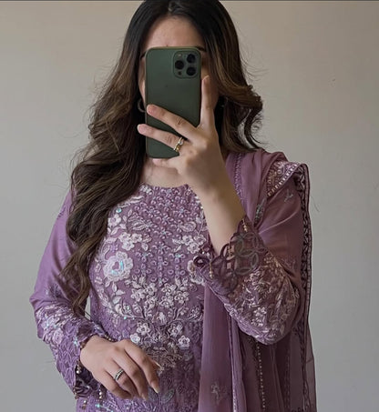 Hafsa by J.Z Chiffon Collection – Embroidered 3PC Suit with Crystal Detailing & Dupatta