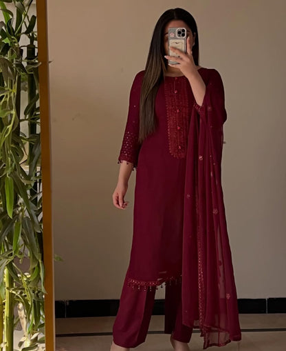 Self Designs by J.Z Chiffon Suit with Crystal Handwork & Embroidered Organza Dupatta