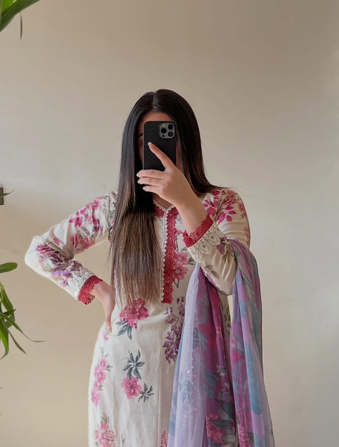 Noor by J. Z Designer Printed Lawn Suit with Embroidered Details & Chiffon Dupatta