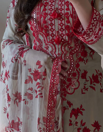 Nabirah by J. Z Lawn Collection – Printed Suit with Embroidery & Chiffon Dupatta