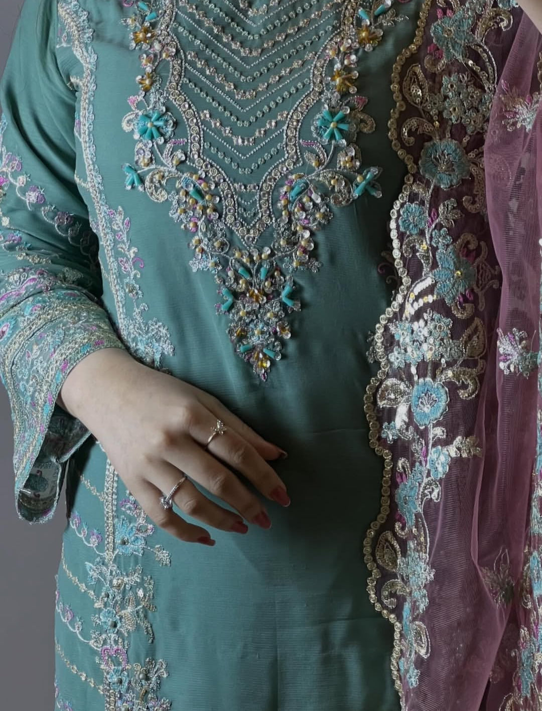 Aleena by J.Z Chiffon Collection – Embroidered 3PC Suit with Net Dupatta & Tassel Detail