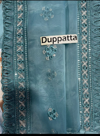 Maryam’s Hit Code Organza 3PC Unstitched Suit – Heavy Embroidery with Adda Work & Cutwork Dupatta