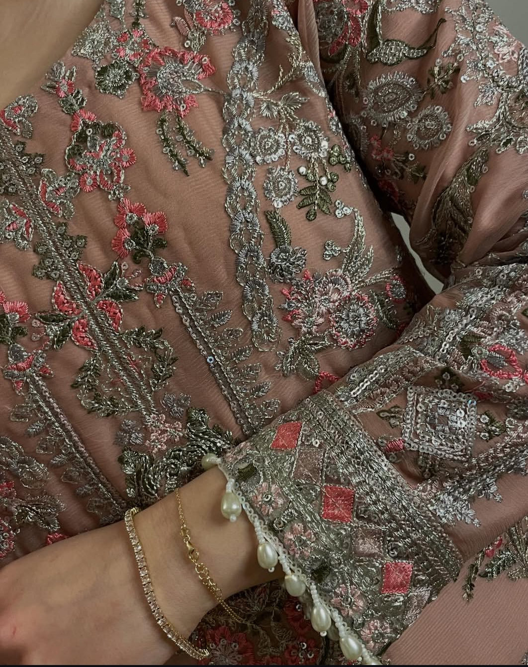 Hoorain by J.Z Designer Chiffon Suit – Embroidery with Crystal Work & Dupatta