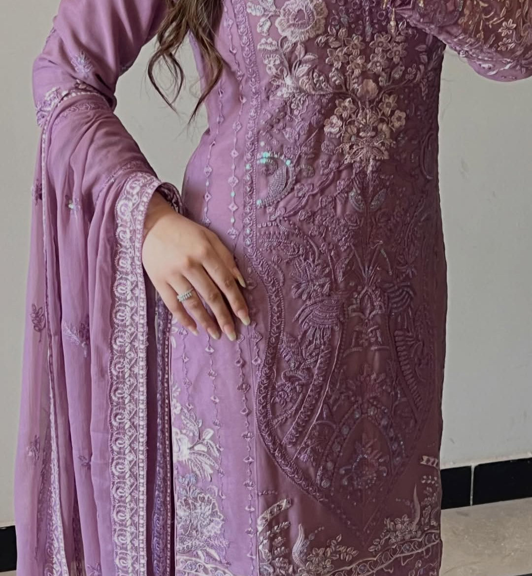 Hafsa by J.Z Chiffon Collection – Embroidered 3PC Suit with Crystal Detailing & Dupatta