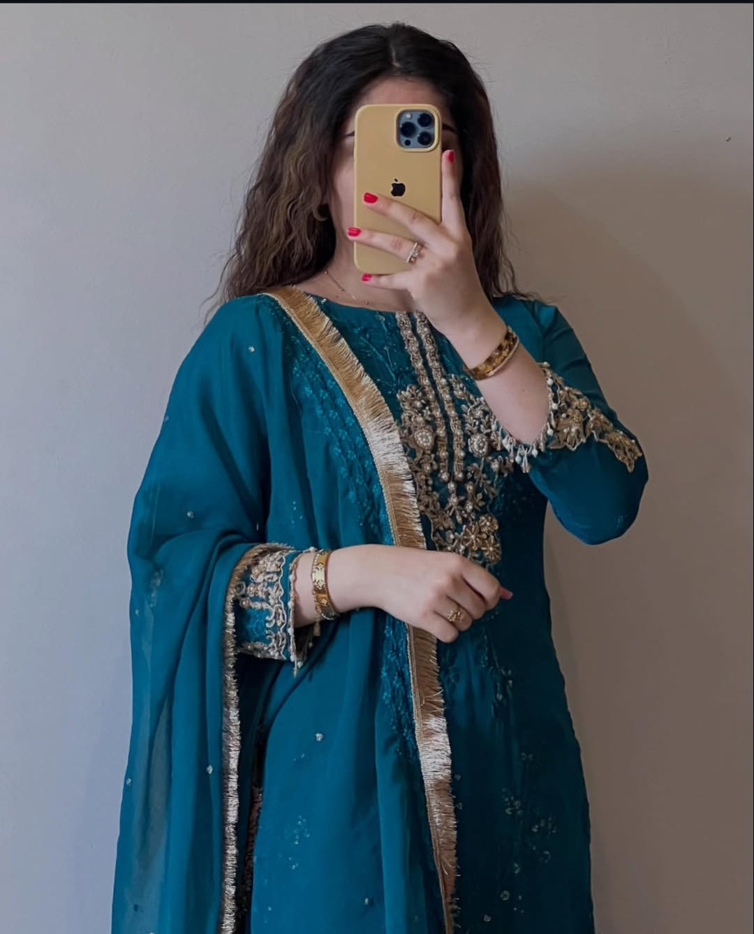 Amna by J.Z Designer Chiffon Suit – Hand Embroidery with Crystal Lace & Dupatta
