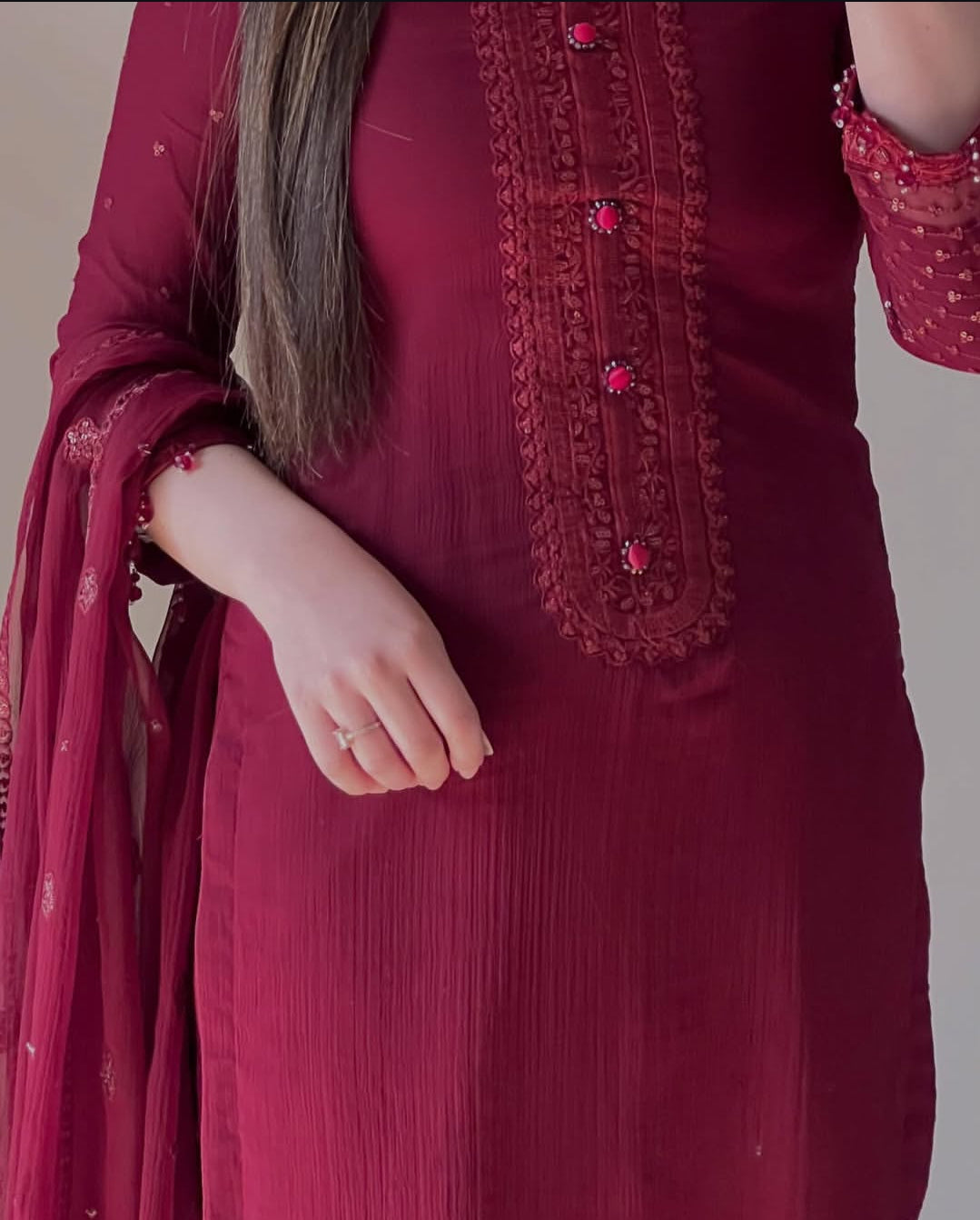 Self Designs by J.Z Chiffon Suit with Crystal Handwork & Embroidered Organza Dupatta