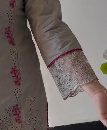 Haya by J.Z Chikankari Embroidered Lawn Suit with Chiffon Dupatta & Palazzo Set