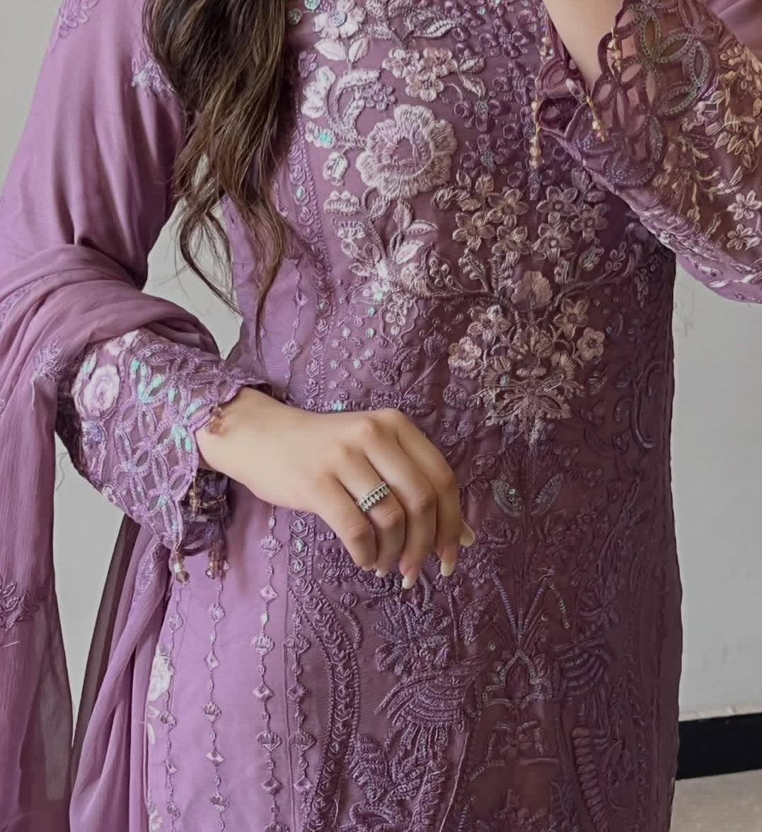 Hafsa by J.Z Chiffon Collection – Embroidered 3PC Suit with Crystal Detailing & Dupatta