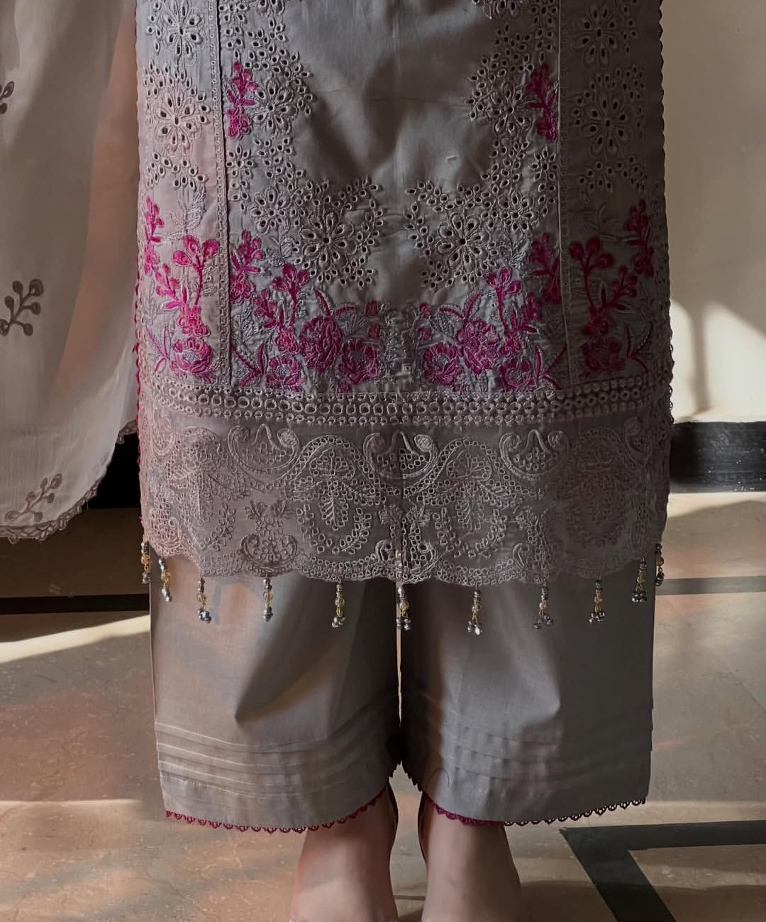 Haya by J.Z Chikankari Embroidered Lawn Suit with Chiffon Dupatta & Palazzo Set