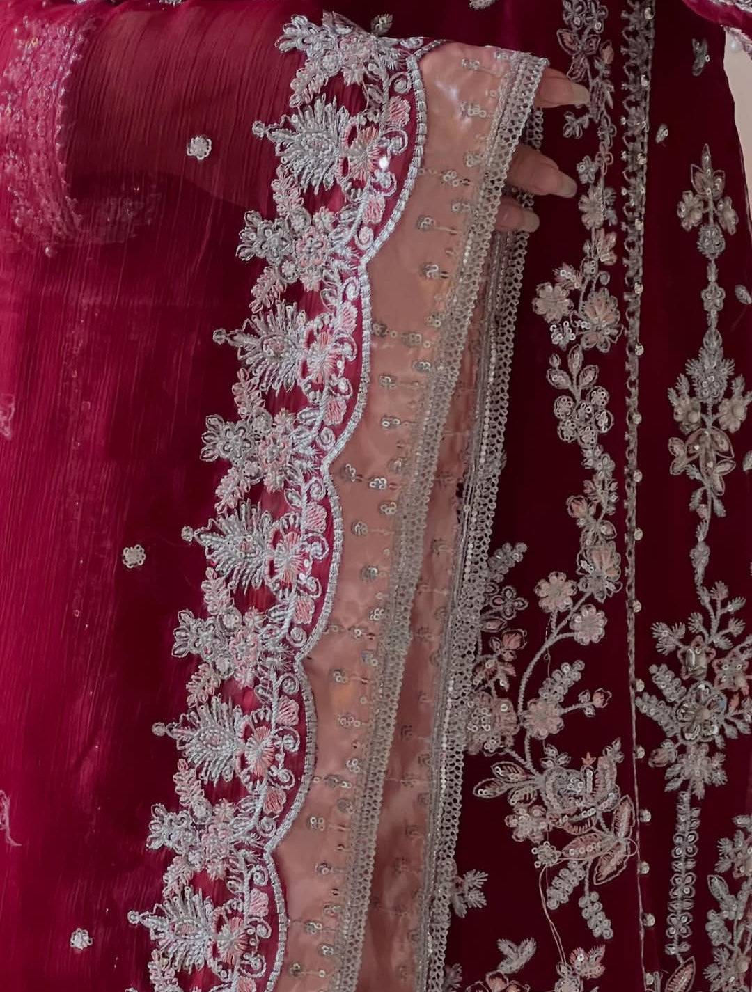 Aneelas Chiffon Embroidered Dress with Double Border Dupatta & Culottes Set
