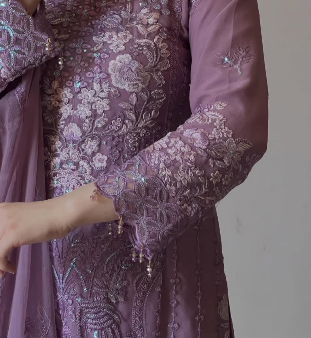 Hafsa by J.Z Chiffon Collection – Embroidered 3PC Suit with Crystal Detailing & Dupatta