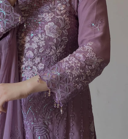 Hafsa by J.Z Chiffon Collection – Embroidered 3PC Suit with Crystal Detailing & Dupatta