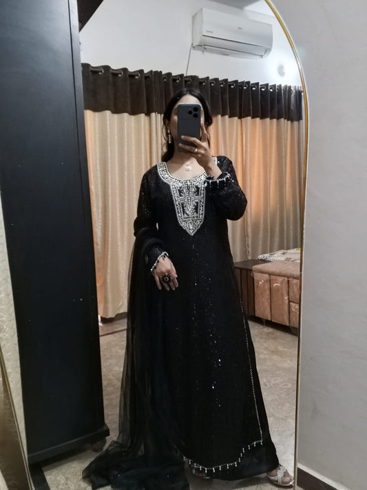 Black sequin embroidered 3-piece suit